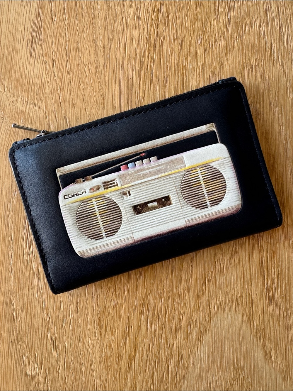 Coach Black Zip Wallet with Retro Boombox Graphic